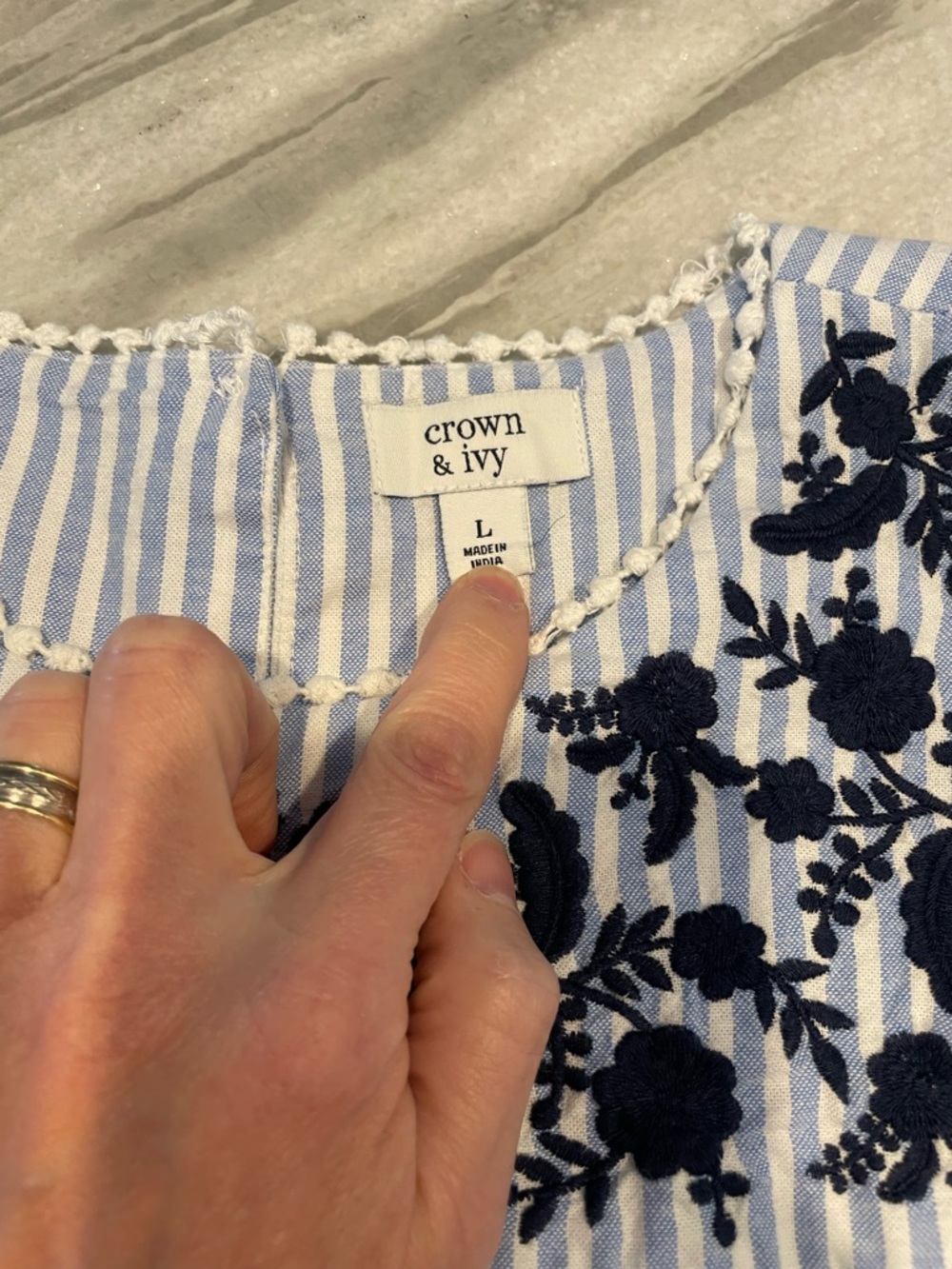 Blue & White Striped Tiered Dress with Navy Embroidery - Picture 4 of 7